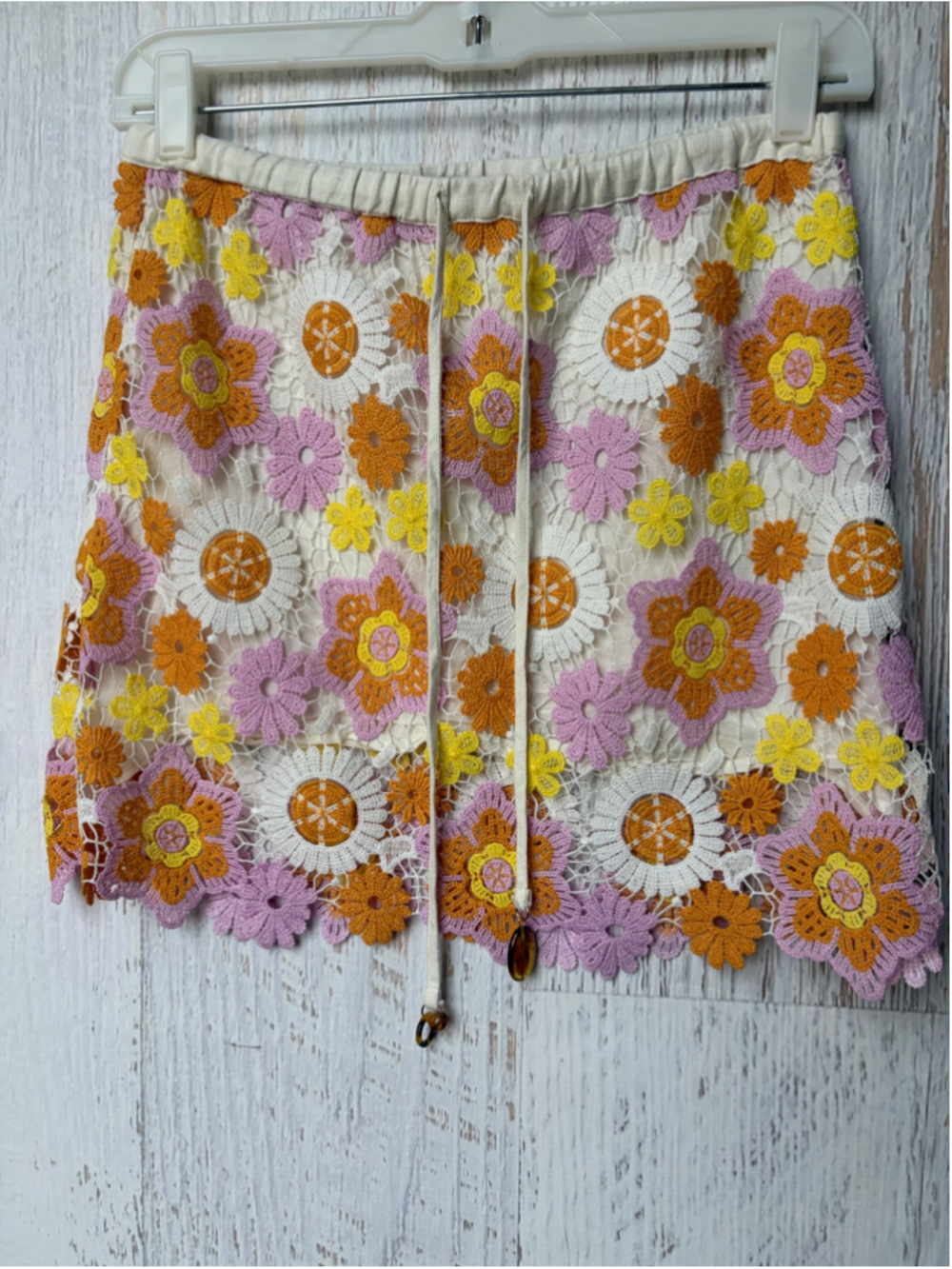 Women's Zara Floral Crochet Mini Skirt, Size XS, White/Orange/Yellow